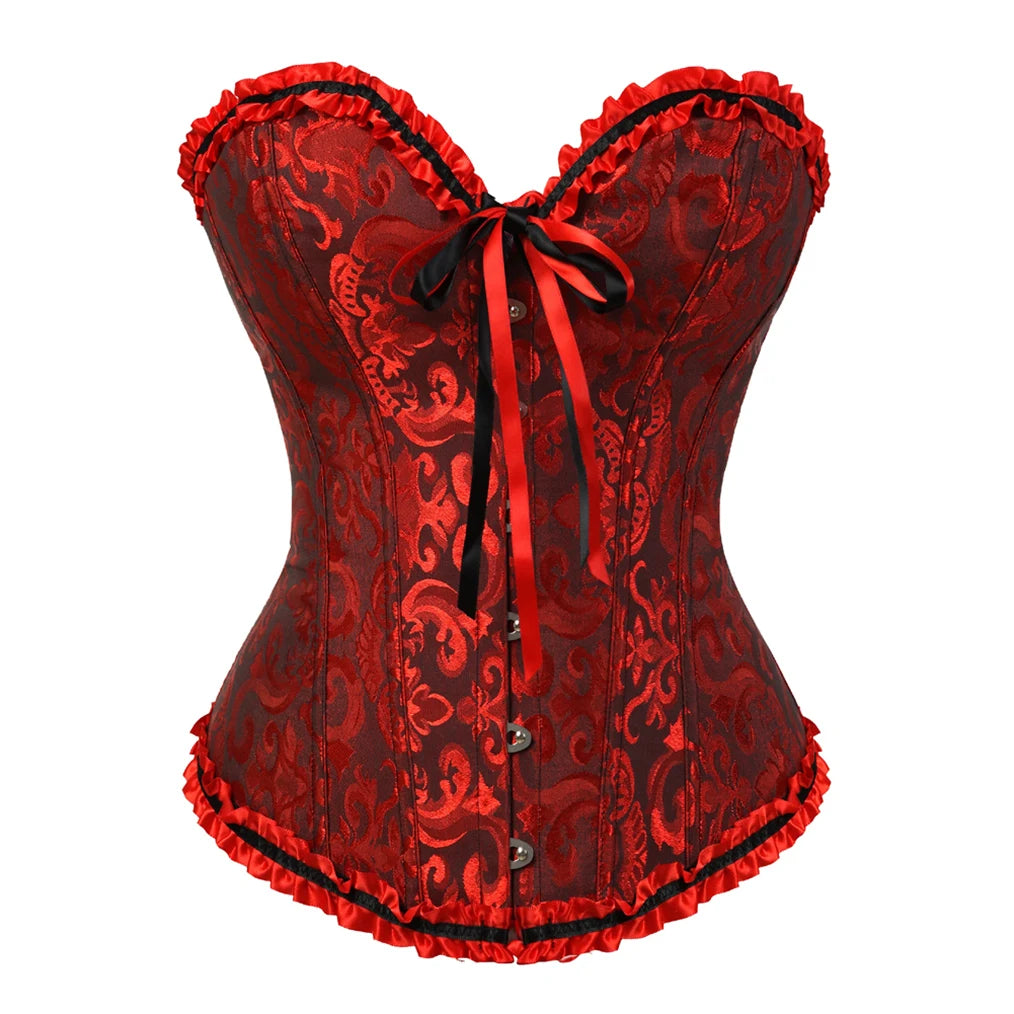 Gothic Red Corset Dress With Lace Trim