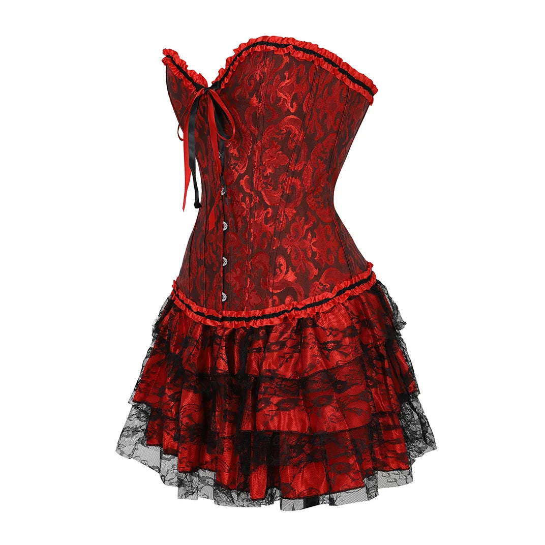 Gothic Red Corset Dress With Lace Trim