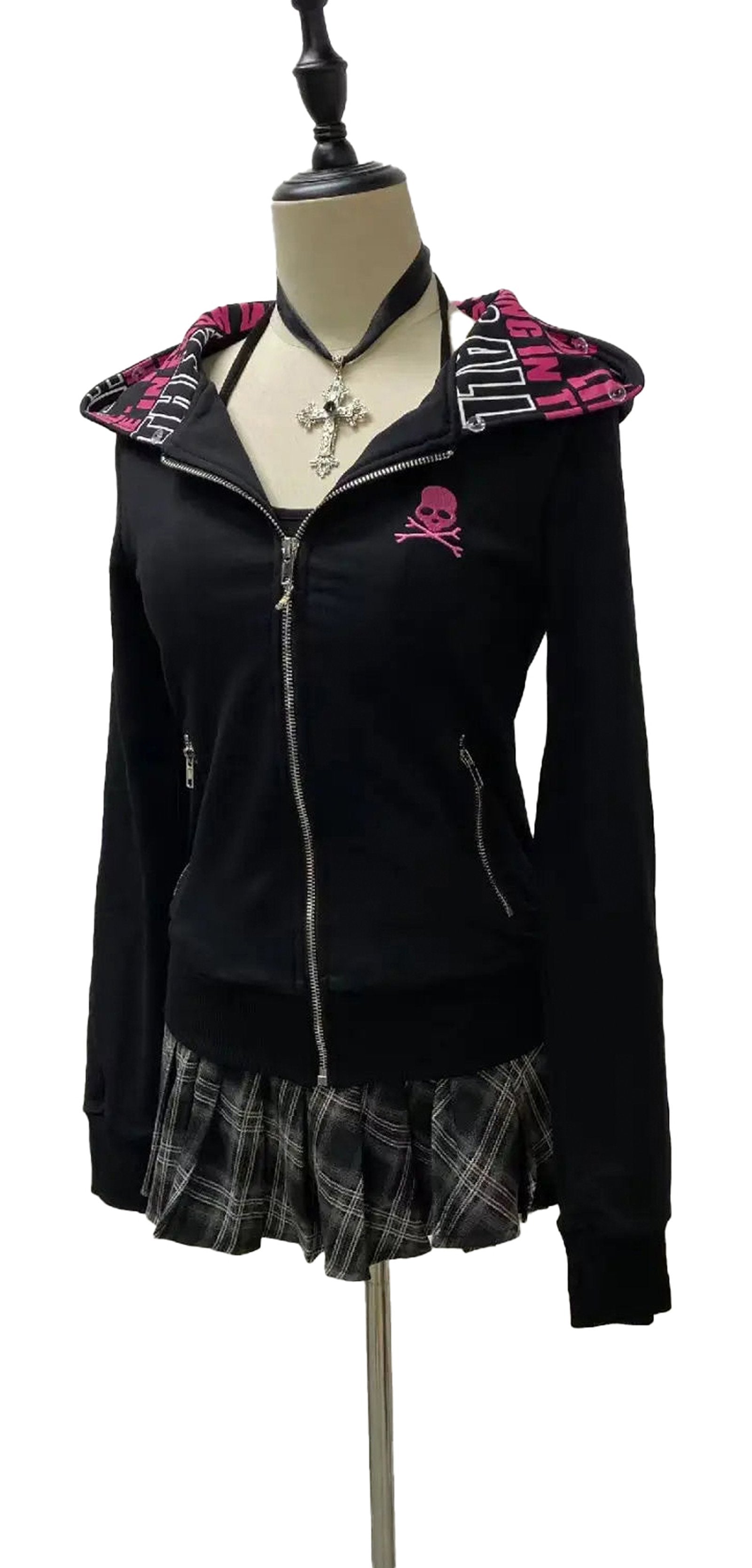 Gothic skull zip up hoodie women from LuckeLadybug LLC featuring a stylish design and unique details