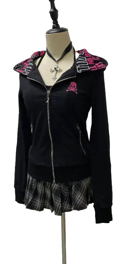 Gothic skull zip up hoodie women from LuckeLadybug LLC featuring a stylish design and unique details