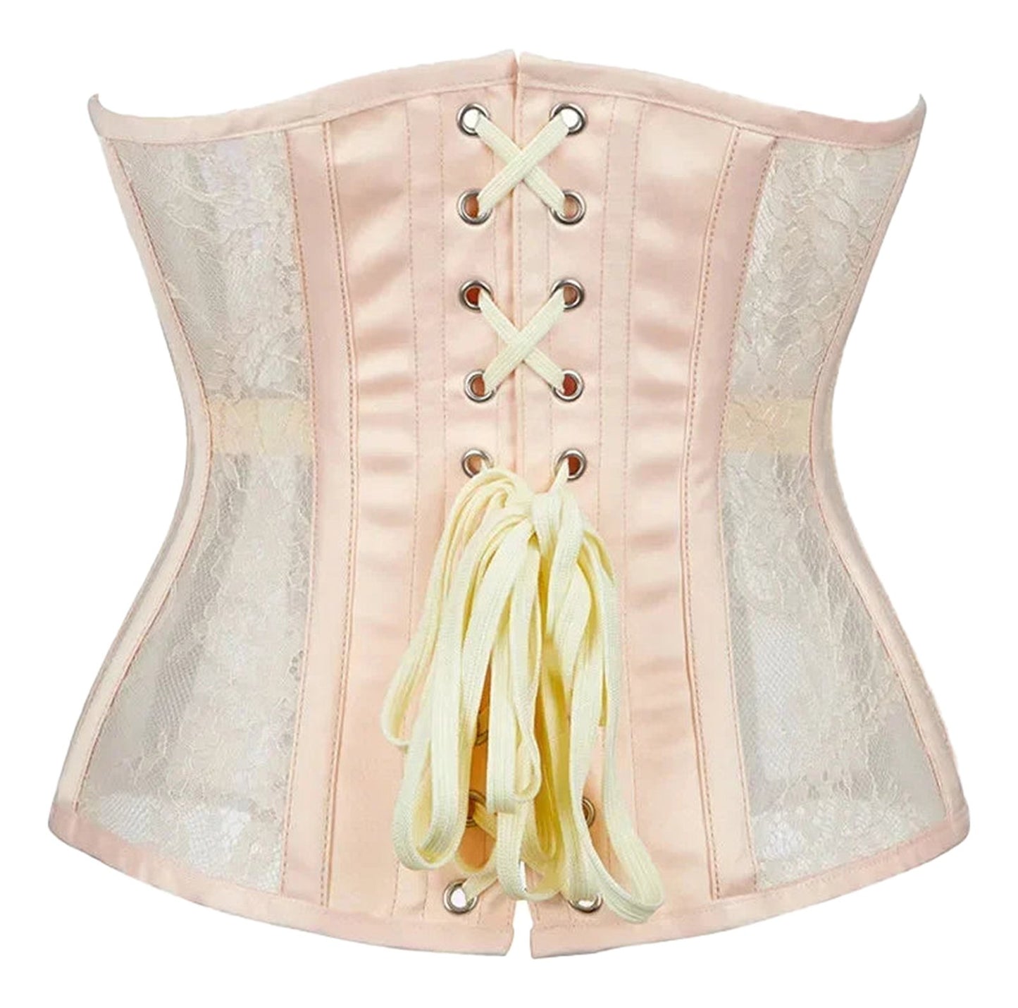 LuckeLadybug LLC Gothic Underbust Corset for Women in Pink with Lace and Ribbon Lacing