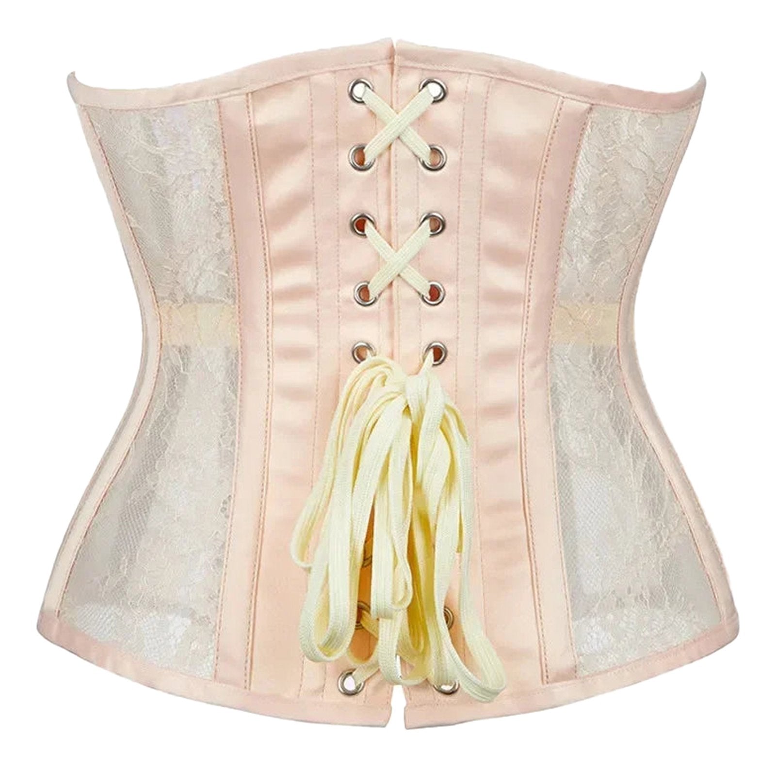 LuckeLadybug LLC Gothic Underbust Corset for Women in Pink with Lace and Ribbon Lacing