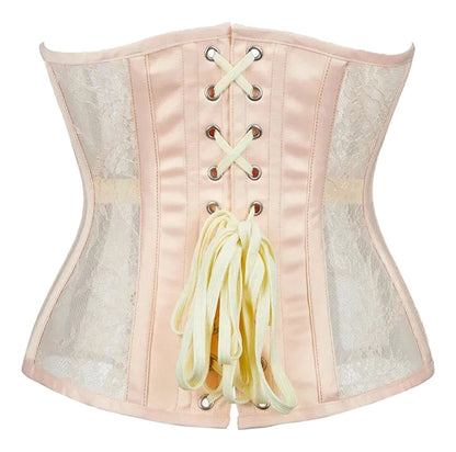 LuckeLadybug LLC Gothic Underbust Corset for Women in Pink with Lace and Ribbon Lacing