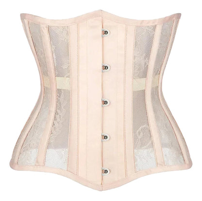 Elegant LuckeLadybug gothic underbust corset for women with lace and mesh detailing