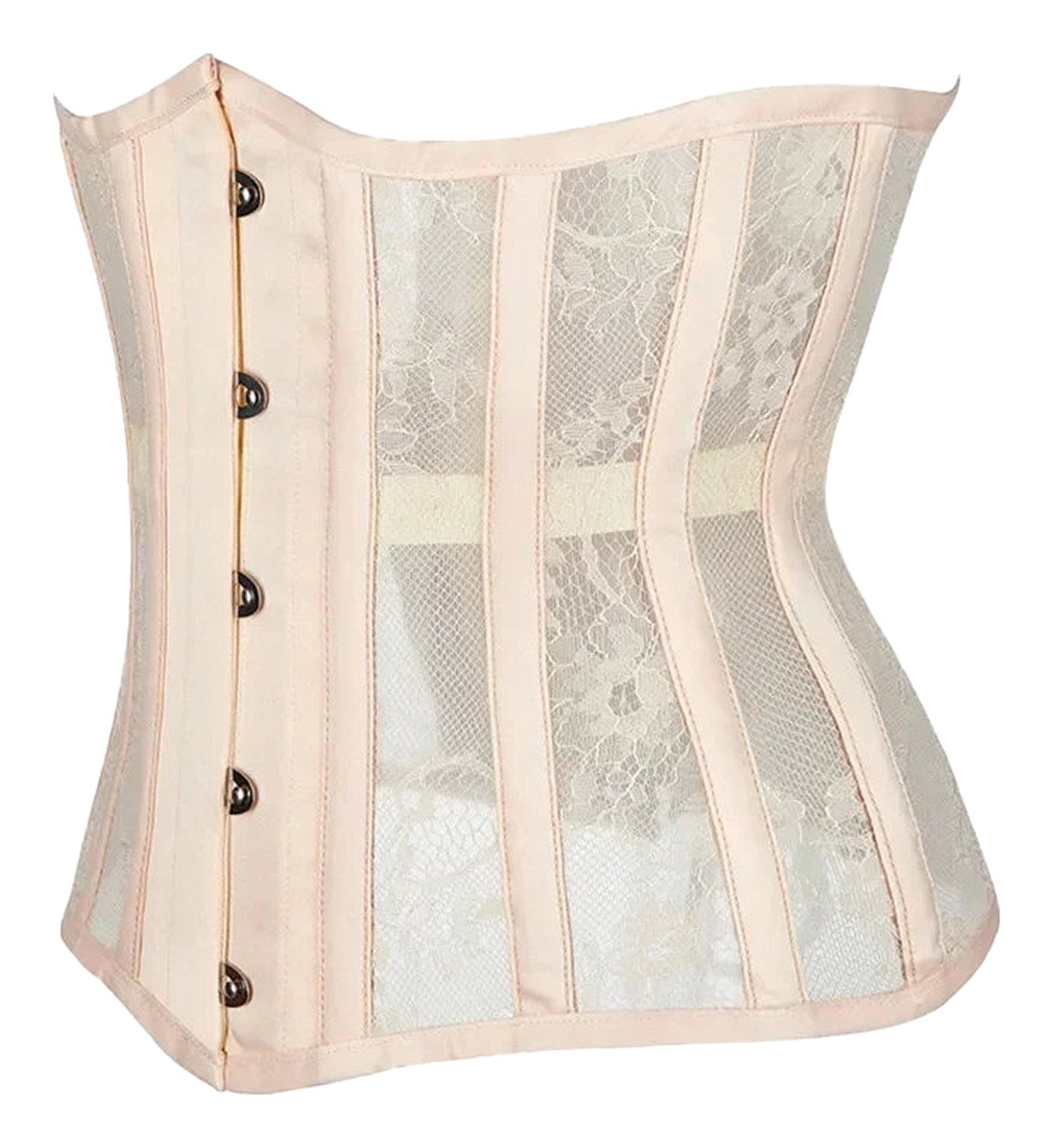 Gothic underbust corset for women with lace and mesh detail, perfect for elegant outfits