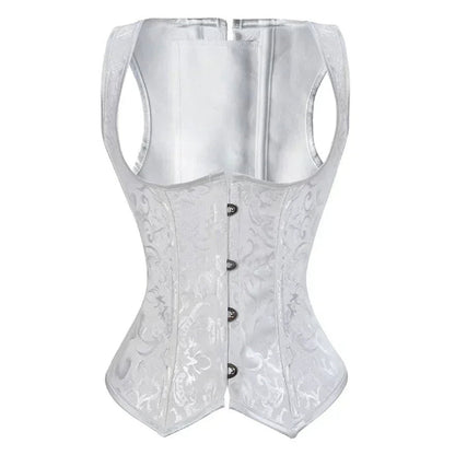 Gothic underbust corset vest in elegant white with intricate detailing for a stylish silhouette