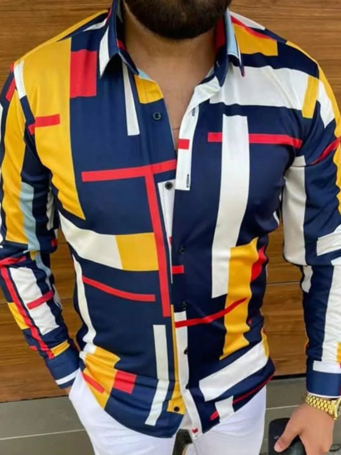 Vibrant graphic men's t shirt featuring colorful abstract patterns for a bold style