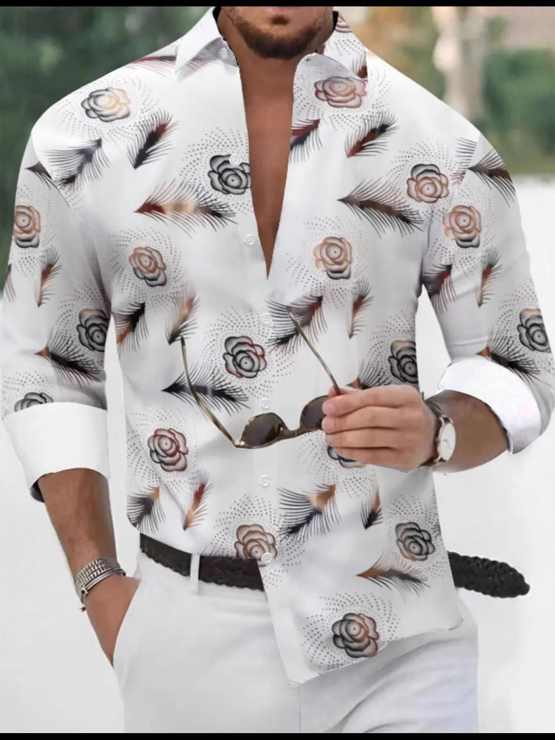 Stylish LuckeLadybug LLC Button Up with Floral Design, ideal for a graphic men's t shirt look.