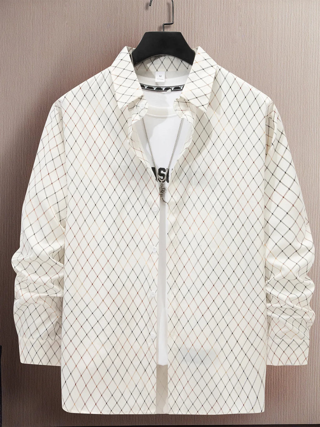 LuckeLadybug LLC Button Up Shirt with Geometric Design Over Graphic Men's T Shirt