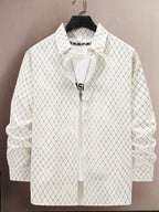LuckeLadybug LLC Button Up Shirt with Geometric Design Over Graphic Men's T Shirt