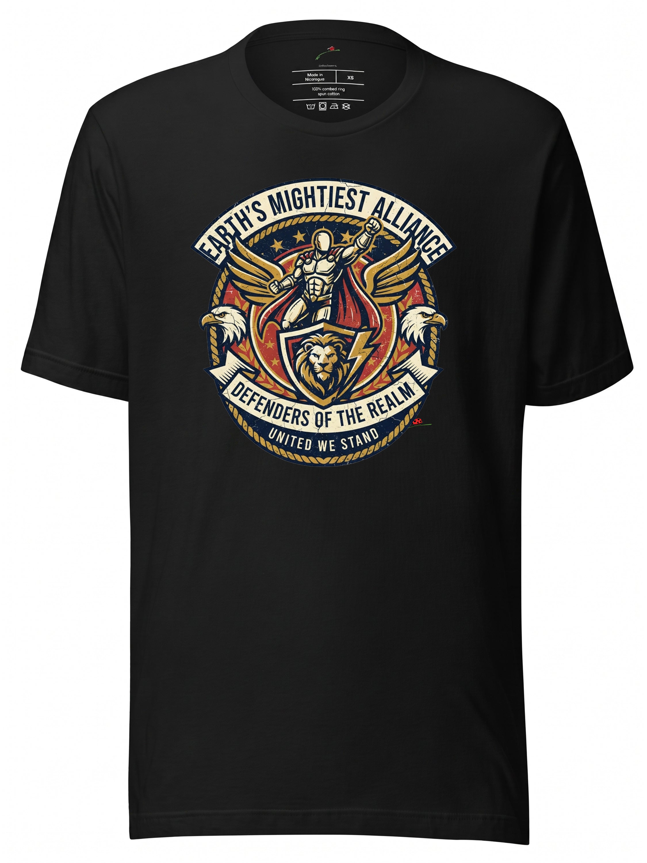 LuckeLadybug LLC graphic tee clothing featuring Earth's Mightiest Alliance design on black shirt