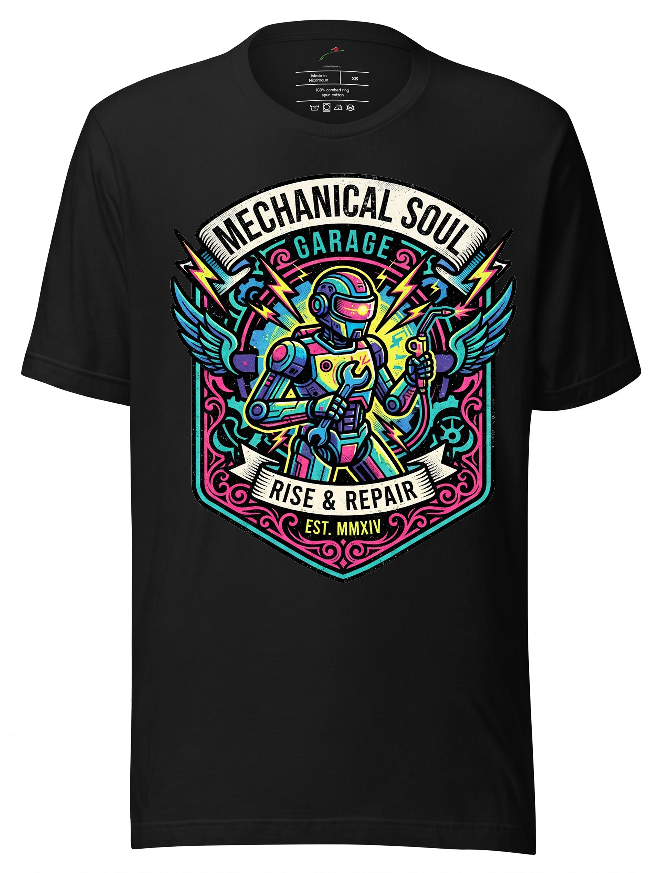 LuckeLadybug Mechanical Soul Graphic Tee Clothing Featuring Bold Colors and Unique Design