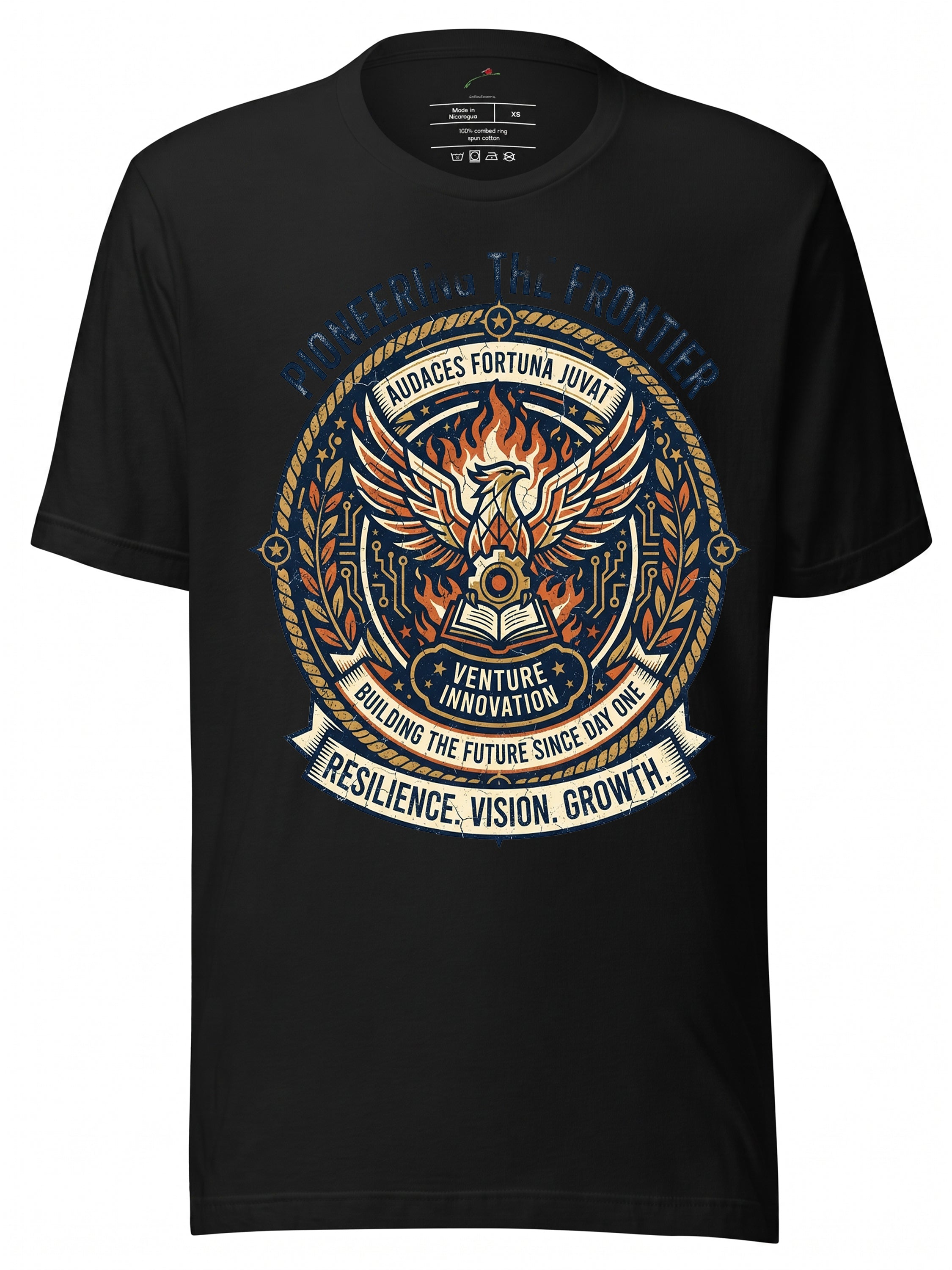 LuckeLadybug LLC Black Graphic Tee Clothing with Futuristic Design and Motivational Quotes