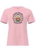Pink graphic tee clothing featuring a bear design with 'Outdoor Adventure Explore More' text