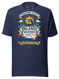 Navy graphic tee clothing featuring Orlando Weather design with sun and storms