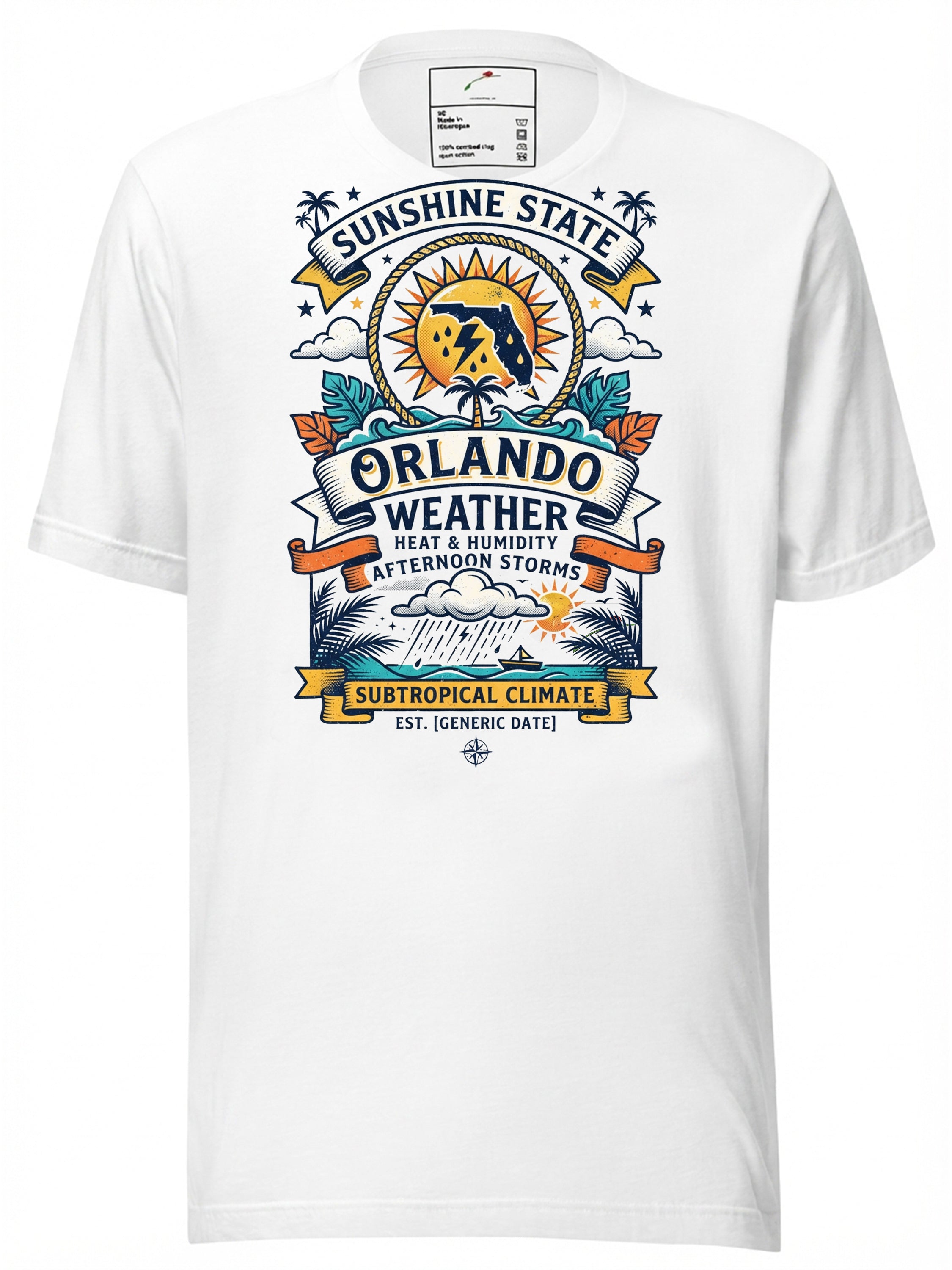 LuckeLadybug graphic tee clothing featuring Orlando weather design with tropical elements
