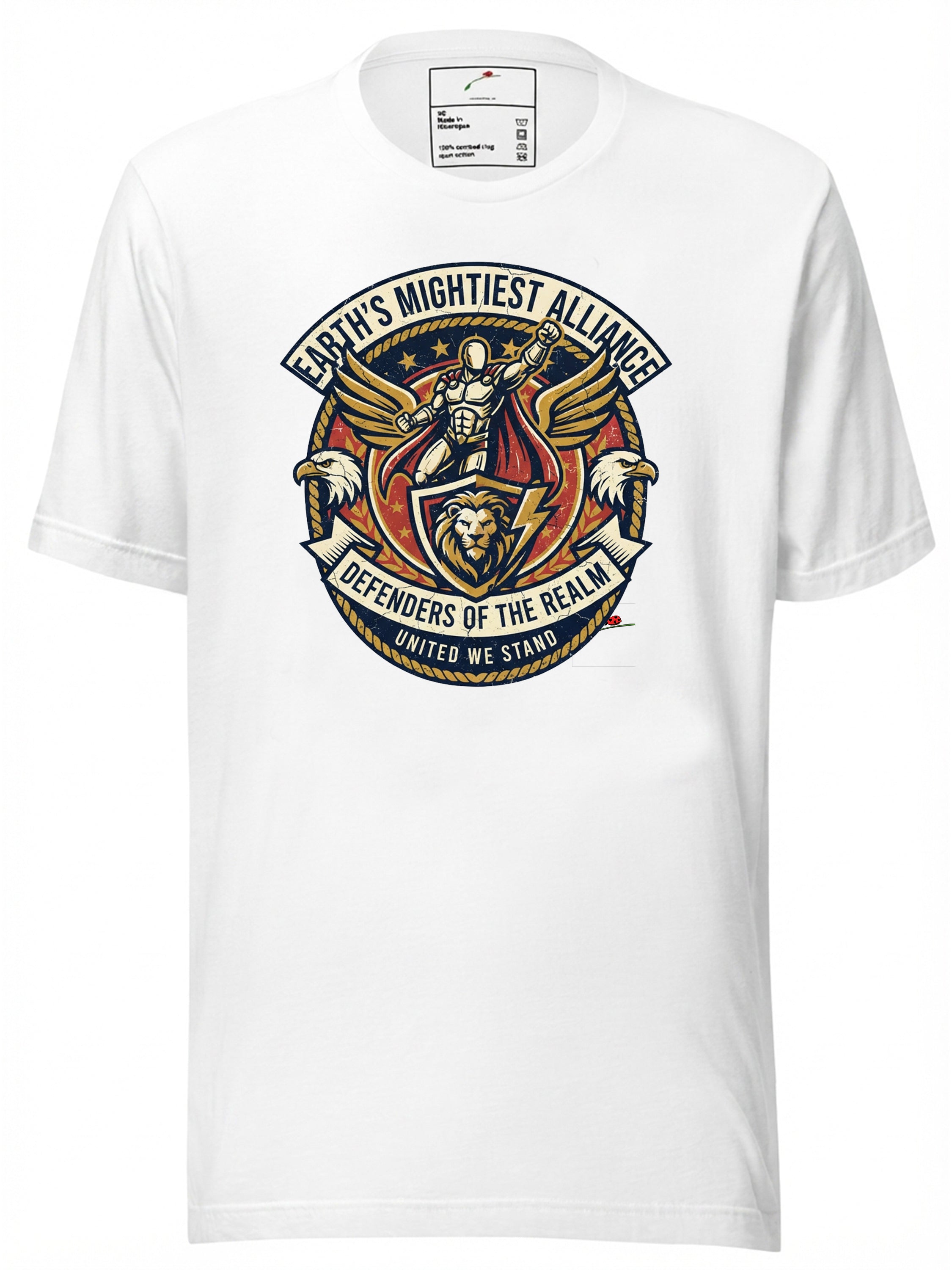 LuckeLadybug graphic tee clothing featuring Earth's Mightiest Alliance design with heroic symbols