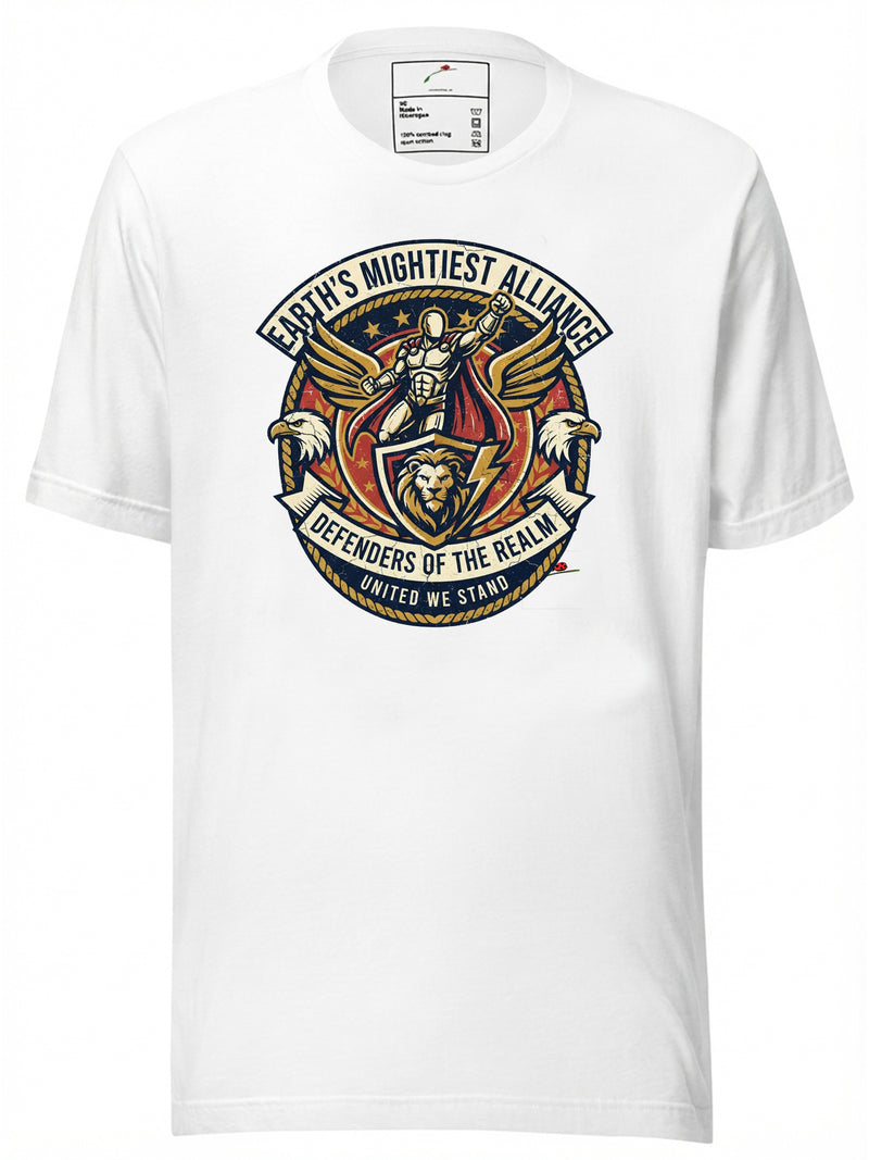LuckeLadybug graphic tee clothing featuring Earth's Mightiest Alliance design with heroic symbols