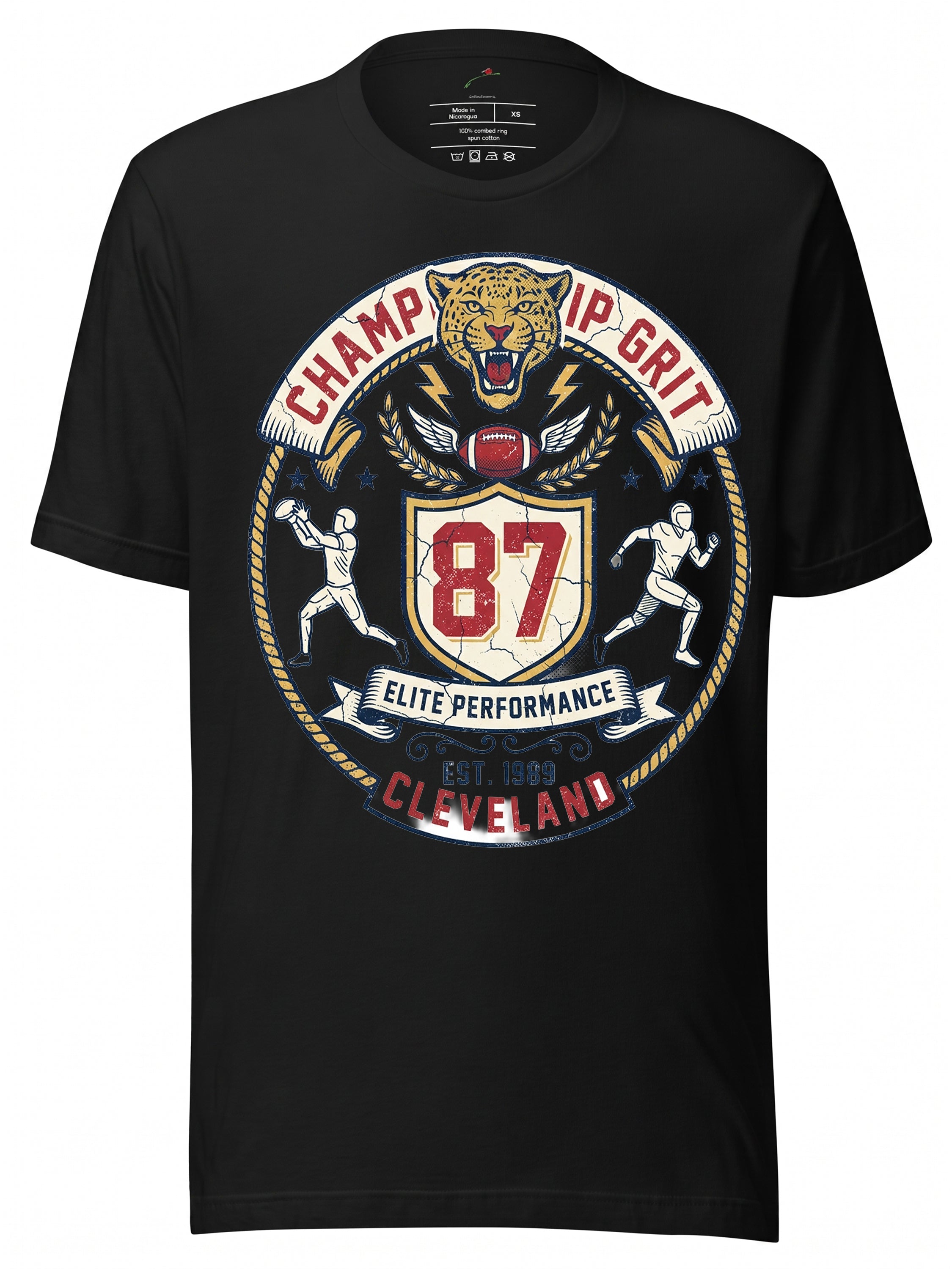 LuckeLadybug graphic tees t shirt featuring a bold graphic with a lion and sports theme