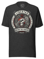 LuckeLadybug LLC graphic tees t shirt featuring a bold fist and 'Libertas' design in dark gray