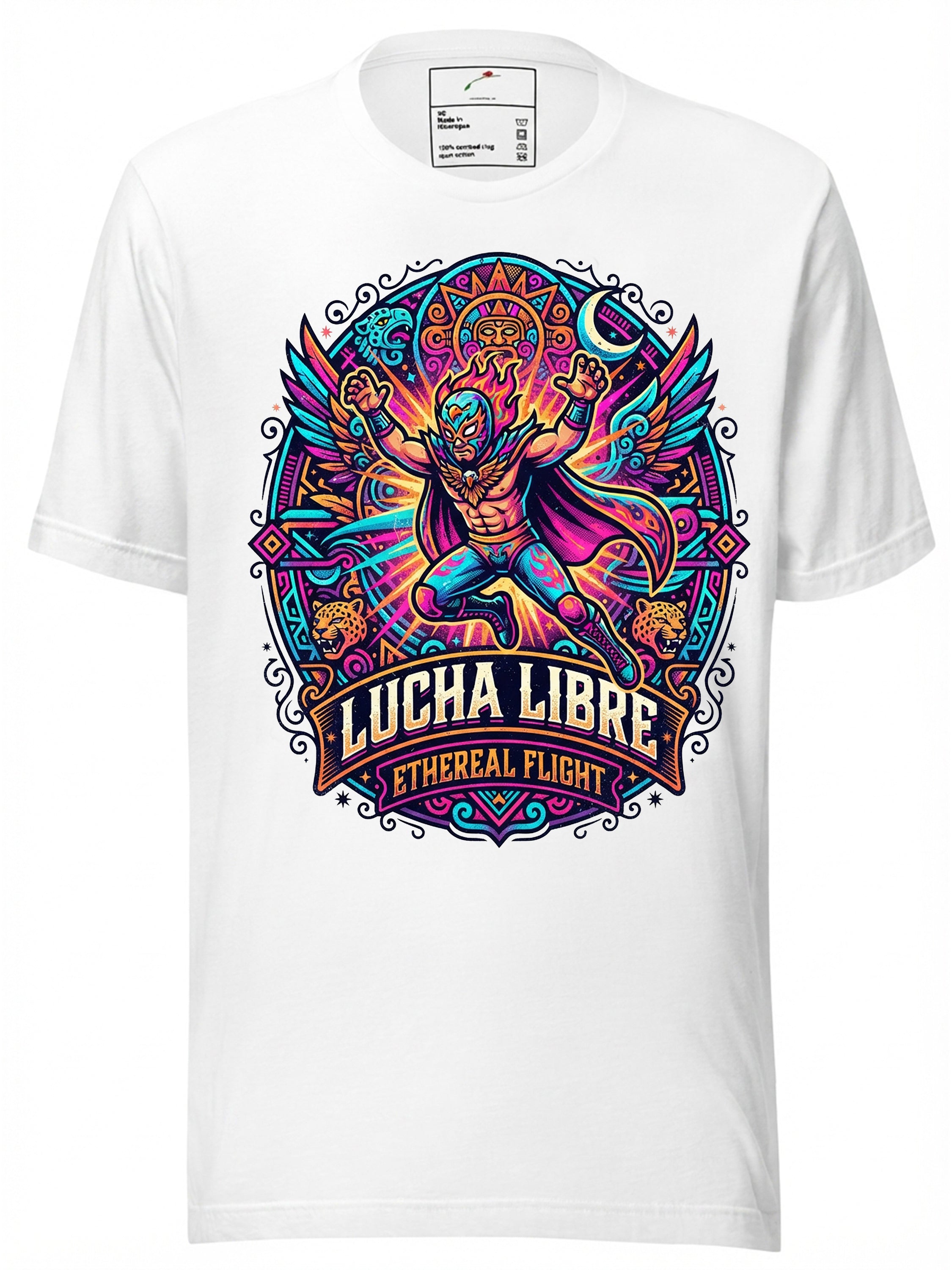 LuckeLadybug graphic tees t shirt featuring vibrant Locha Libre design with colorful patterns