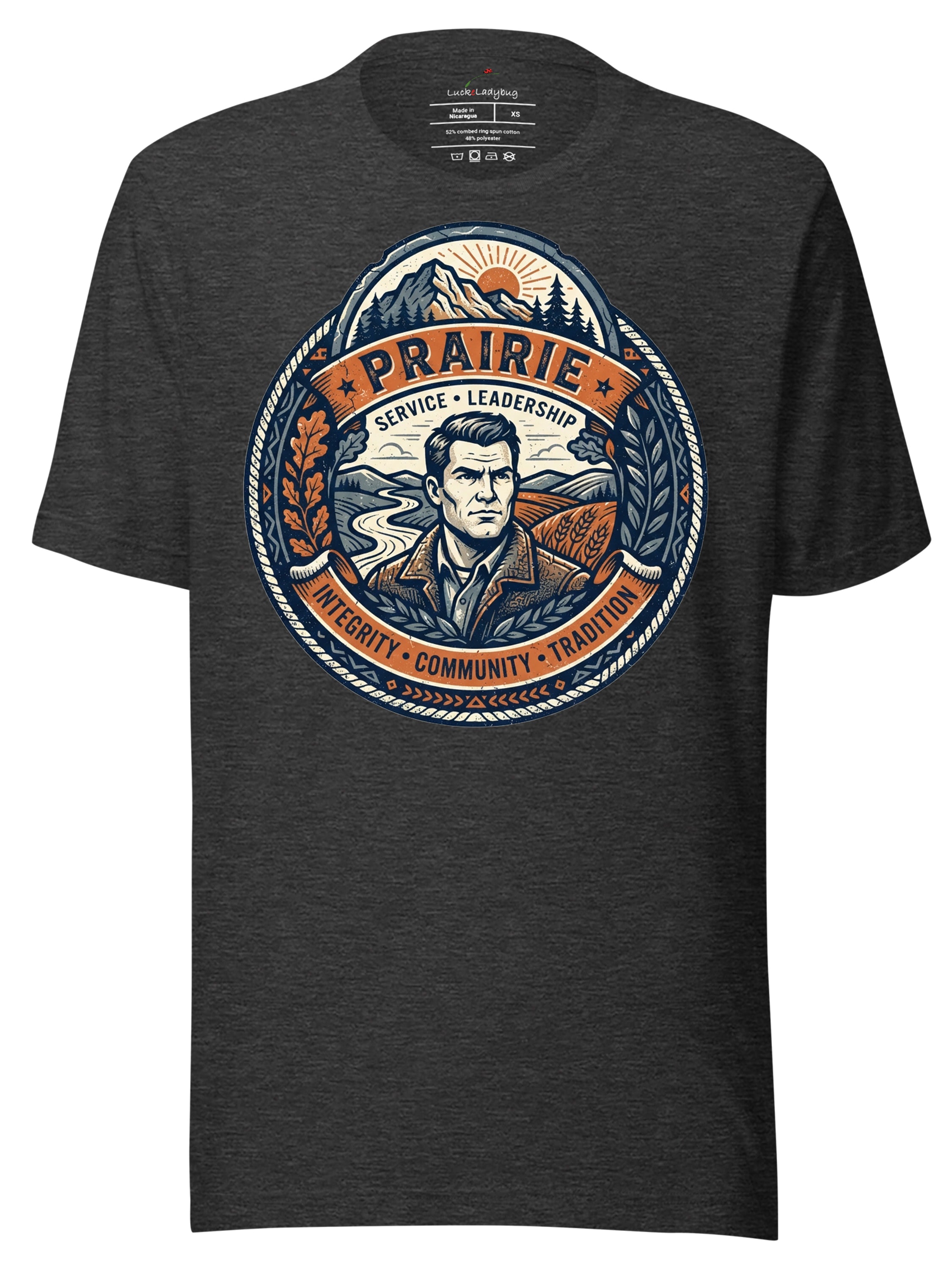 LuckeLadybug Men's Graphic Tees T Shirt featuring a vintage Prairie design with mountains and leadership themes