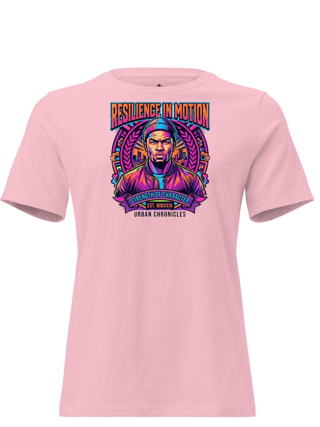 LuckeLadybug LLC Graphic Tees T Shirt in Pink with Resilience in Motion Design