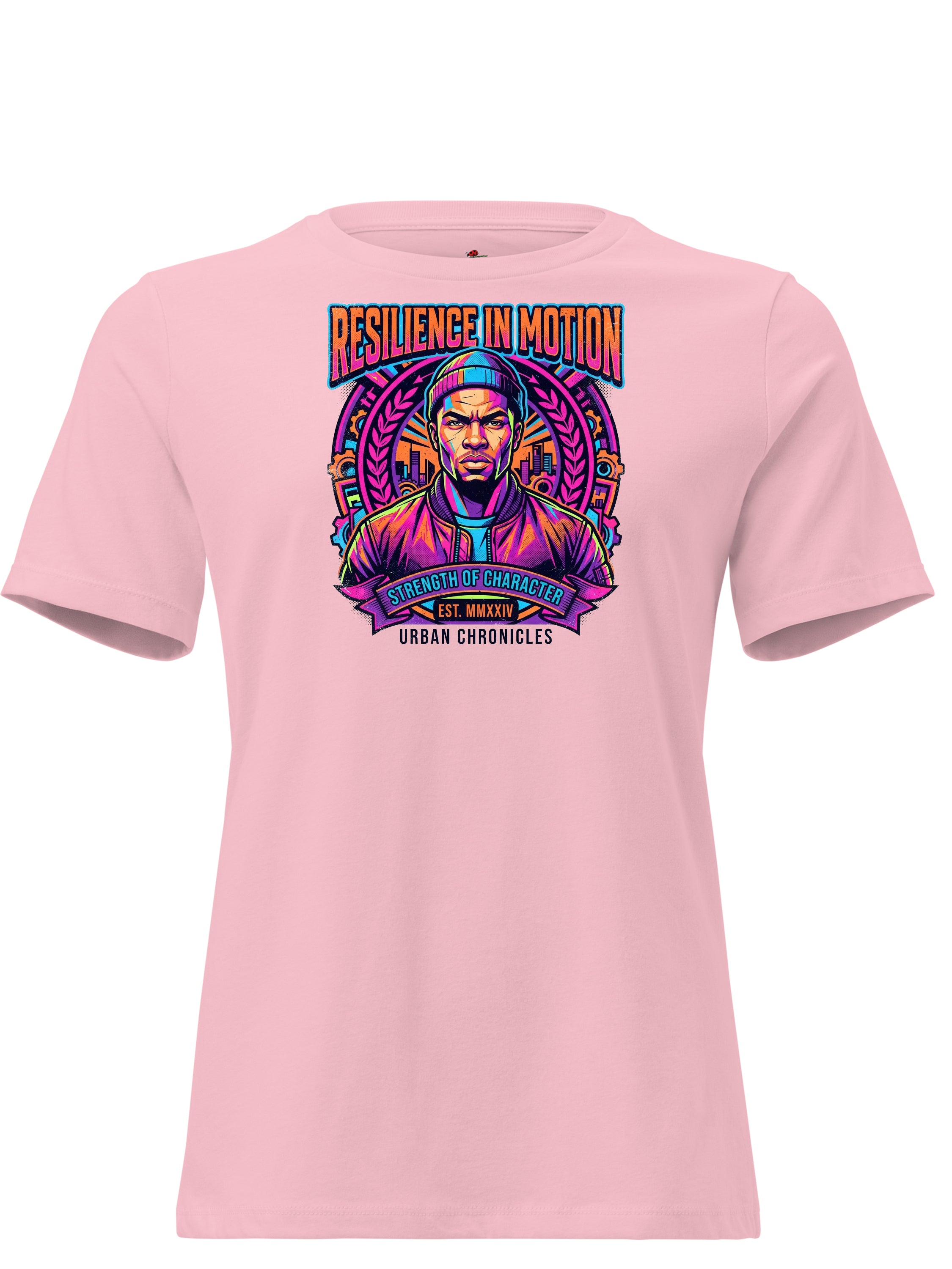 LuckeLadybug LLC Graphic Tees T Shirt in Pink with Resilience in Motion Design