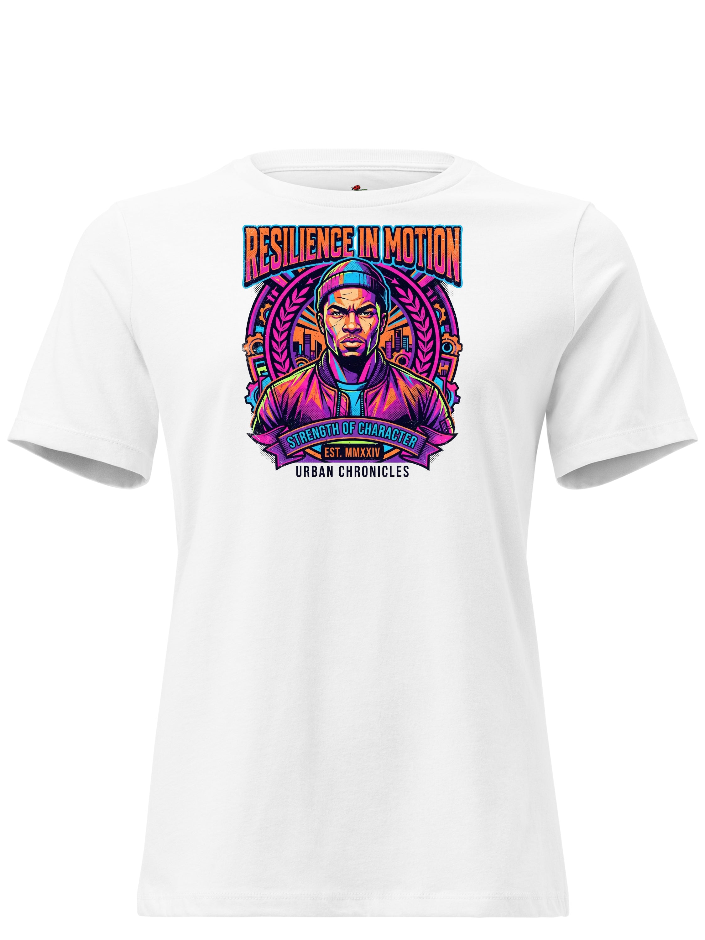 LuckeLadybug men's graphic tees t shirt featuring vibrant Resilience in Motion design