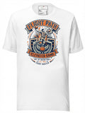 White graphic tees t shirt featuring a colorful basketball art design with a flying player