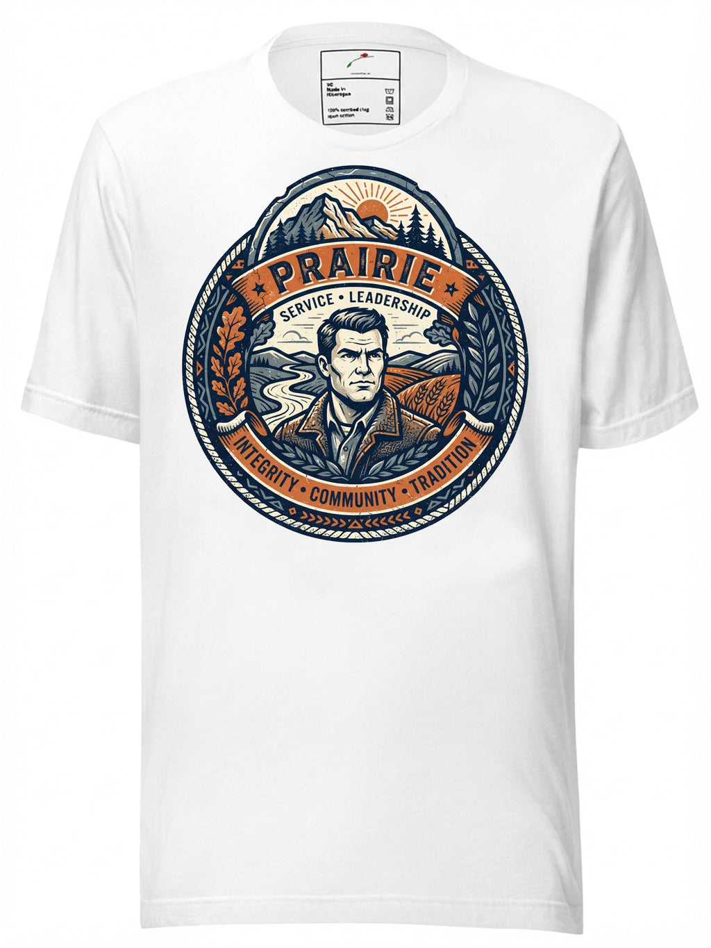 LuckeLadybug graphic tees t shirt featuring a vintage design with outdoors elements and a central portrait