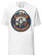 LuckeLadybug graphic tees t shirt featuring a vintage design with outdoors elements and a central portrait