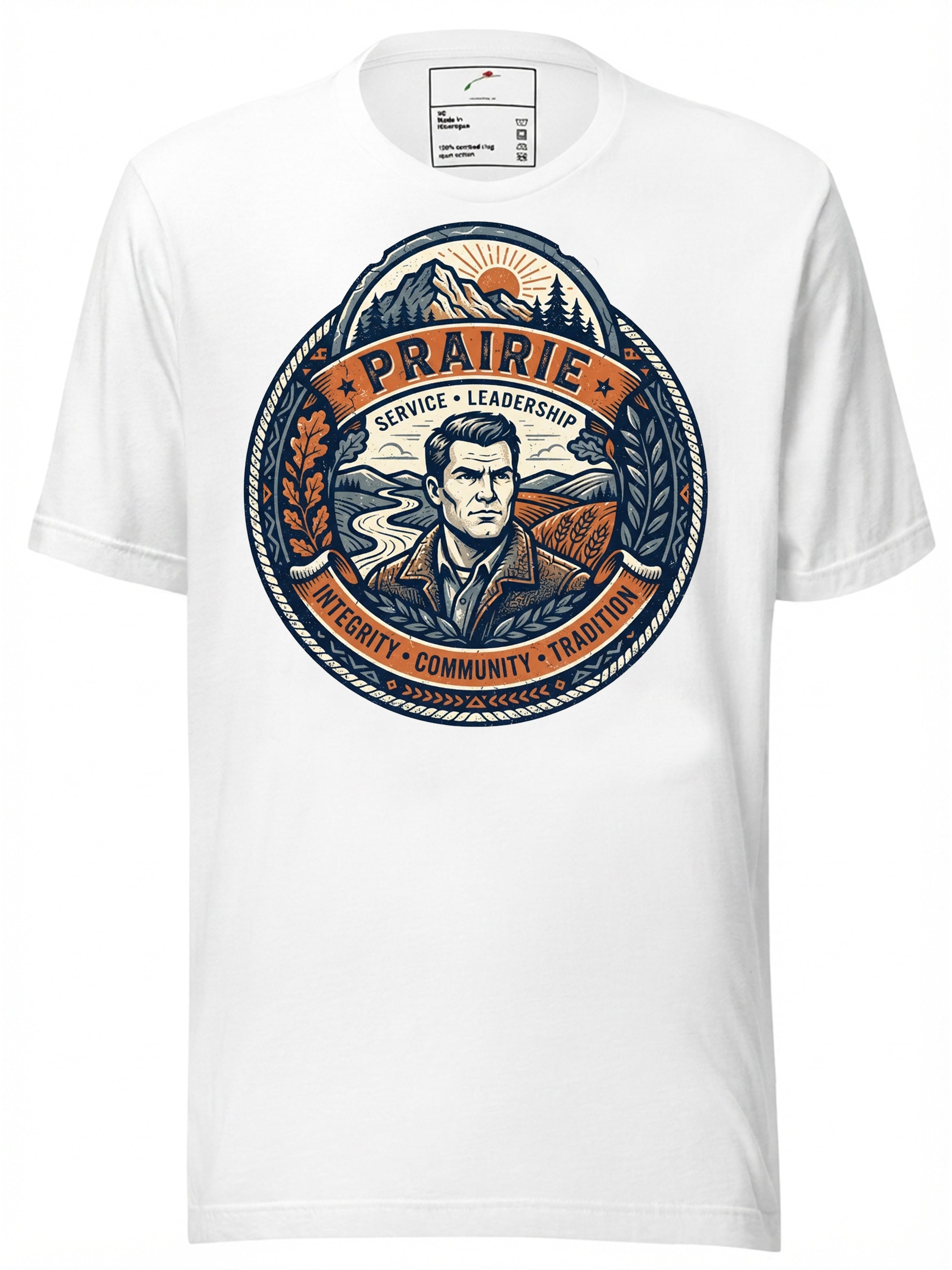 LuckeLadybug graphic tees t shirt featuring a vintage design with outdoors elements and a central portrait