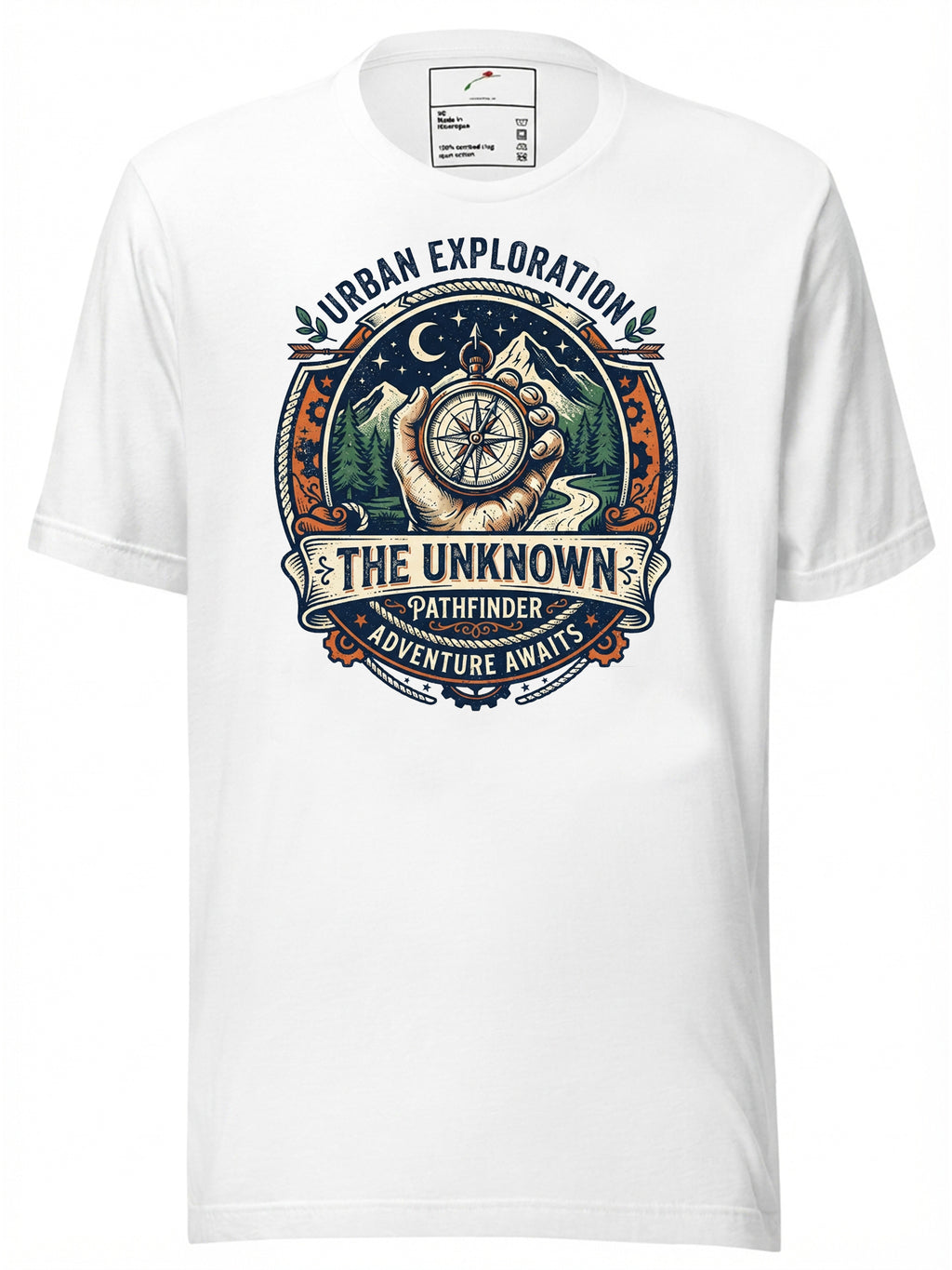 LuckeLadybug graphic tees t shirt featuring a compass design for urban exploration enthusiasts