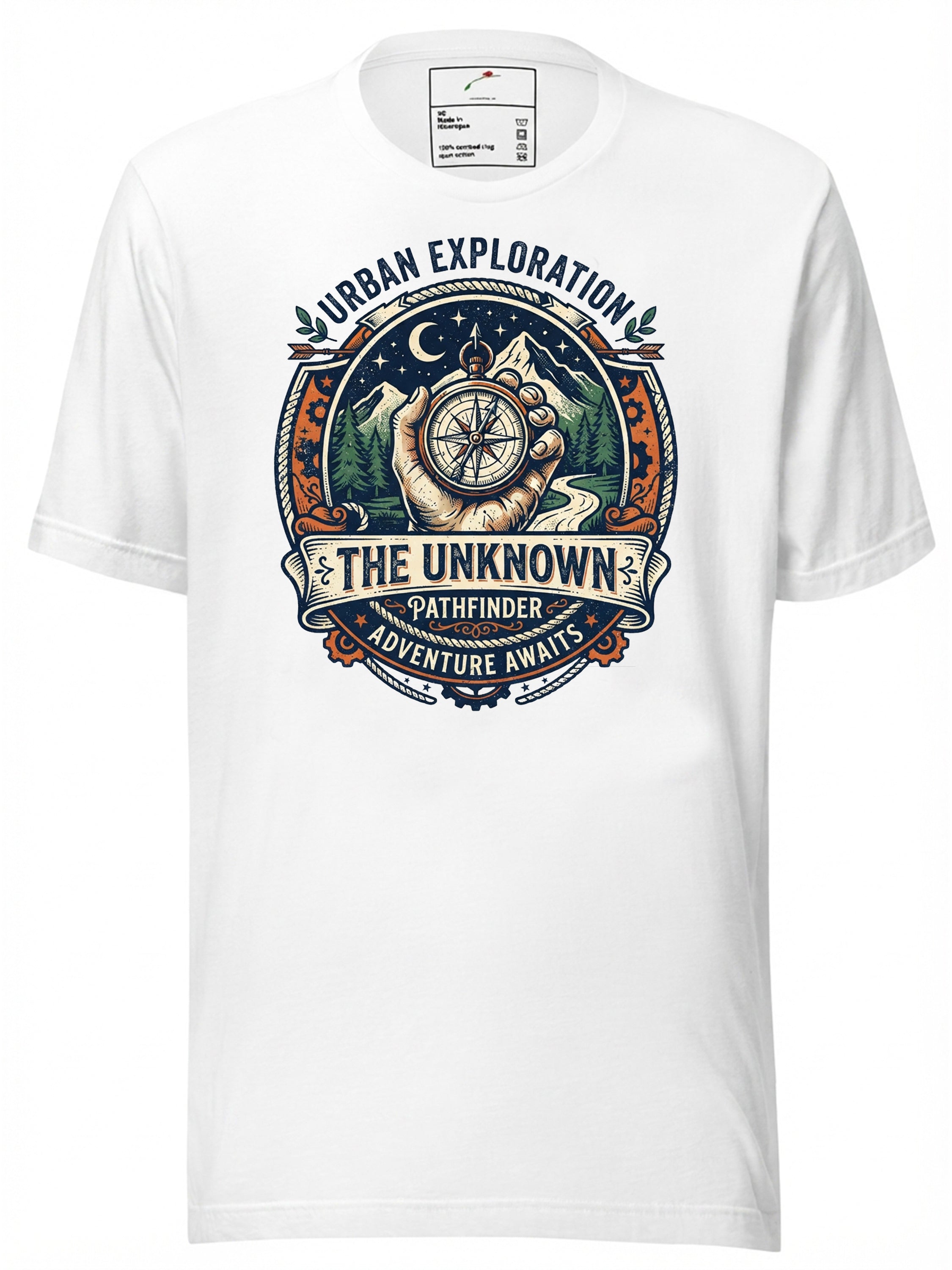 LuckeLadybug graphic tees t shirt featuring a compass design for urban exploration enthusiasts