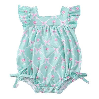 Adorable Green Bow Ruffle Bubble: Must-Have Baby & Toddler Fashion Delight! - LuckeLadybug LLC