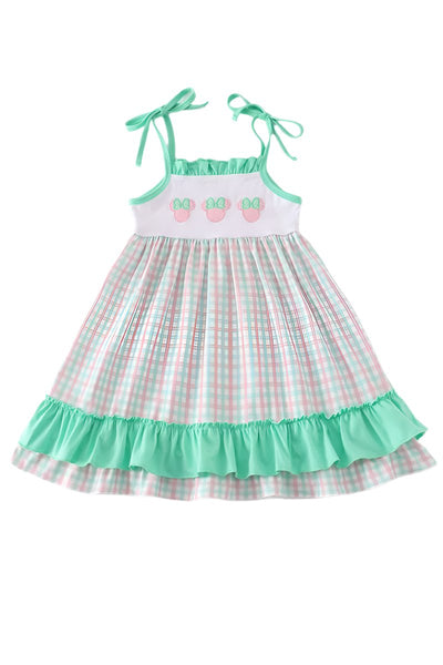 Adorable Green Character Applique Plaid Ruffle Dress: Perfect For Trendy Babies And Toddlers! - LuckeLadybug LLC