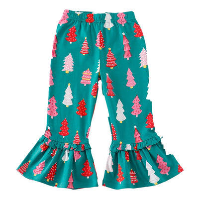 Adorable Green Christmas Tree Print Ruffle Pants For Trendy Tots! - LuckeLadybug LLC