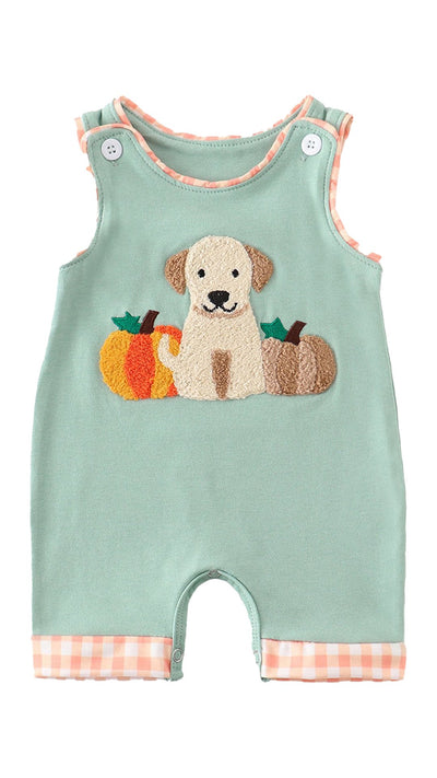 Adorable Green Dog Pumpkin French Knot Boy Jonjon - Perfect For Your Little Explorer! - LuckeLadybug LLC