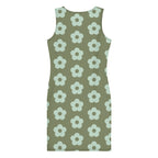 LuckeLadybug green fitted summer dress with a floral pattern on a light green background