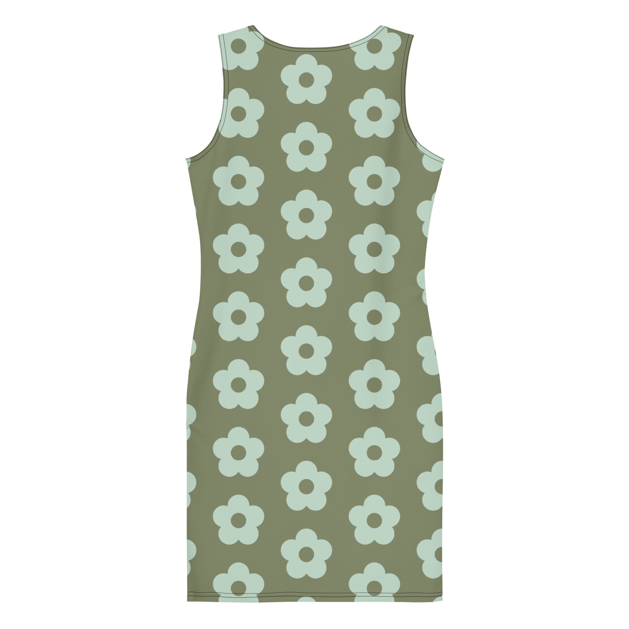 LuckeLadybug green fitted summer dress with a floral pattern on a light green background