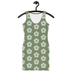 LuckeLadybug green fitted summer dress featuring a floral pattern on a light green background