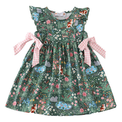 Adorable Green Floral Cat Ruffle Dress For Your Little Ones: - LuckeLadybug LLC