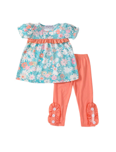 Adorable Green Floral Ruffle Set For Trendy Tots! Shop Now For Your Little Fashionista - LuckeLadybug LLC