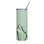 LuckLadybug green floral stainless steel tumbler with clear lid and metal straw