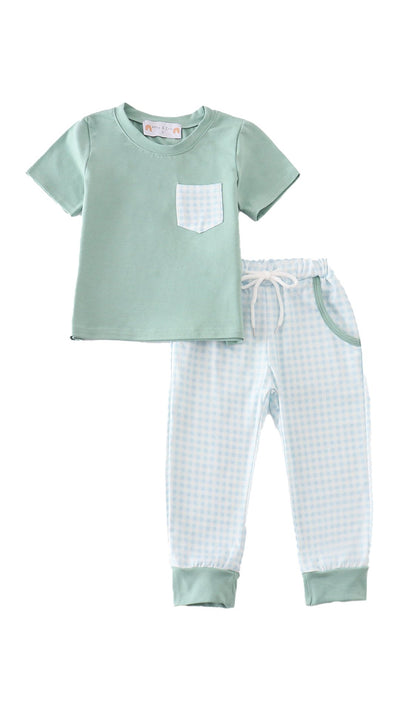 Adorable Green Gingham Boy Pants Set For Stylish Babies And Toddlers - LuckeLadybug LLC