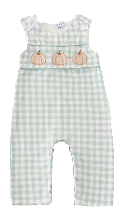 Adorable Green Gingham Pumpkin Embroidery Jon Jon For Stylish Babies & Toddlers - LuckeLadybug LLC