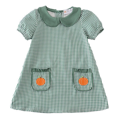 Adorable Green Gingham Pumpkin Embroidery Dress For Your Little Pumpkin - Perfect Baby And Toddler Outfit! - LuckeLadybug LLC