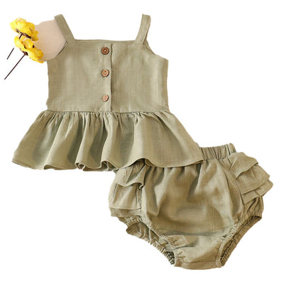 Adorable Green Linen Ruffle 2Pc Baby Set: Perfect For Your Little Trendsetter! - LuckeLadybug LLC