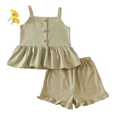 Adorable Green Linen Ruffle 2-Piece Set For Trendy Babies And Toddlers! - LuckeLadybug LLC